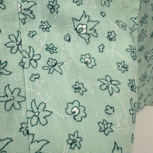 Loft Jacket Womens 4 Snap Up Linen Embroidered Floral Blue Green Grandmacore - Picture 4 of 8